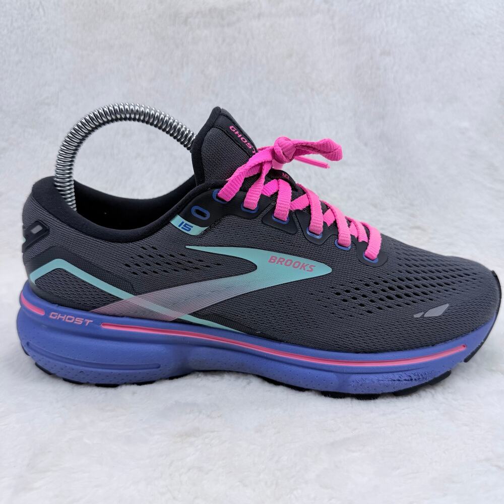 Brooks Ghost 15 Womens Running Shoes Gray Blue Pink Size 7 Neutral Cushioned